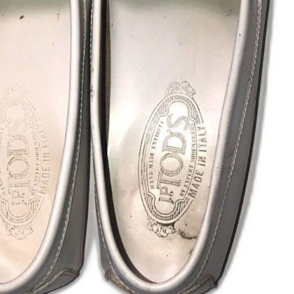 TOD'S Leather Penny Loafers Women's 6.5 White Tan *U shaped Heel* Driving Shoes - Picture 7 of 11
